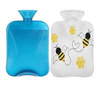 Botella de agua caliente con cubierta de 2 L, bolsa de agua caliente Bee Love para calentamiento de la cama/alivio del dolor de período, bonita funda de botella de agua caliente de colmena