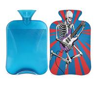 Botella de agua caliente con cubierta de 2 L, bolsa de agua caliente con calavera de música rock para calentamiento de la cama alivio del dolor de período, manga divertida para botella de agua
