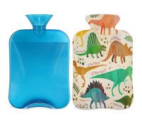 Botella de agua caliente con cubierta de 2 L, bolsa de agua caliente con hojas de selva de dinosaurio para calentar la cama alivio del dolor de período, bonita funda de botella de agua caliente de