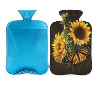 Botella de agua caliente con cubierta de 2 L, bolsa de agua caliente con mariposa de girasol para calentamiento de la cama alivio del dolor de período, pintura artística manga de botella de agua