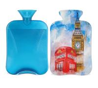 Botella de agua caliente con cubierta de 2 L, bolsa de agua caliente de acuarela para calentamiento de la cama/alivio del dolor de período, funda de botella de agua caliente Big Ben de Londres