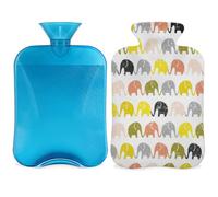 Botella de agua caliente con cubierta de 2 L, bolsa de agua caliente de elefantes coloridos para calentar la cama alivio del dolor de período, manga de botella de agua caliente con patrón de animales