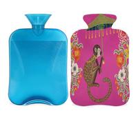 Botella de agua caliente con cubierta de 2 L, bolsa de agua caliente de mono de paraguas étnico para calentar la cama alivio del dolor de período, manga de botella de agua caliente con estampado