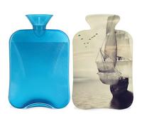 Botella de agua caliente con cubierta de 2 L, bolsa de agua caliente de PVC para aves oceánicas vintage para calentador de manos, alivio del dolor, compresa caliente y terapia de frío