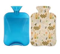 Botella de agua caliente con cubierta de 2 L, bolsa de agua caliente floral de abeja para calentamiento de la cama/alivio del dolor de período, manga de botella de agua caliente de colmena de girasol