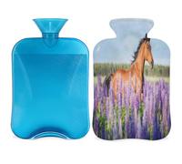 Botella de agua caliente con cubierta de 2 L, bolsa de agua caliente floral de caballo para calentamiento de la cama/alivio del dolor de período, manga de botella de agua caliente de flores de lavanda