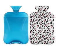 Botella de agua caliente con cubierta de 2 L, bolsa de agua caliente Love Heart para calentamiento de la cama/alivio del dolor de período, funda de botella de agua caliente con estampado de leopardo