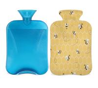 Botella de agua caliente con cubierta de 2 L, bonita bolsa de agua caliente de abeja para calentamiento de la cama/alivio del dolor de período, funda de botella de agua caliente de colmena amarilla