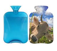 Botella de agua caliente con cubierta de 2 L, bonita bolsa de agua caliente de flor de vaca para calentamiento de la cama alivio del dolor de período, manga divertida para botella de agua caliente