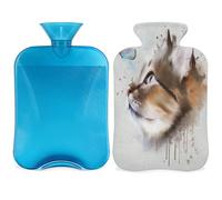 Botella de agua caliente con cubierta de 2 L, bonita bolsa de agua caliente para calentamiento de la cama/alivio del dolor de período, pintura artística animal funda de botella de agua caliente