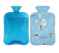 Botella de agua caliente con cubierta de 2 L, encantadora bolsa de agua caliente para calentamiento de la cama/alivio del dolor de período, flor amor corazón botella de agua caliente manga