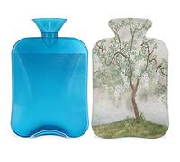 Botella de agua caliente con cubierta de 2 L, pintura artística, árbol de pájaros, bolsa de agua caliente para calentamiento de la cama/alivio del dolor, funda de botella de agua caliente con estampado étnico retro