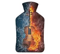 Botella de agua caliente con cubierta de música y violín de goma para aliviar el dolor, calambres, calentador de pies, terapia de calor y frío