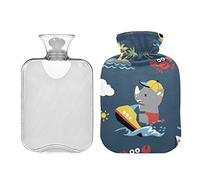 Botella de agua caliente con cubierta de rinoceronte de dibujos animados, paquete caliente para aliviar el dolor de cuello y hombros, calentador de período para calambres, 1 L
