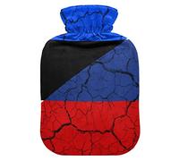 Botella de agua caliente con cubierta de terciopelo suave, banderas nacionales, bolsa de agua caliente para aliviar el dolor, compresa caliente y fría, calentador de cama corporal 1L