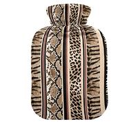Botella de agua caliente con cubierta de terciopelo suave, bolsa de agua caliente a rayas de leopardo de la selva para aliviar el dolor, compresa caliente y fría, calentador de cama corporal 1L
