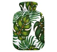 Botella de agua caliente con cubierta de terciopelo suave, bolsa de agua caliente abstracta patrón tropical para aliviar el dolor, compresa caliente y fría, calentador de cama corporal 2L