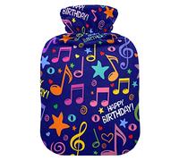 Botella de agua caliente con cubierta de terciopelo suave, bolsa de agua caliente con patrón azul feliz cumpleaños para aliviar el dolor, compresa caliente y fría, calentador de cama corporal 1L