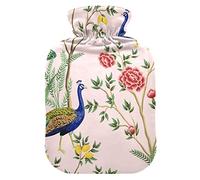 Botella de agua caliente con cubierta de terciopelo suave, bolsa de agua caliente de pavo real vintage para aliviar el dolor, compresa caliente y fría, calentador de cama corporal 1L