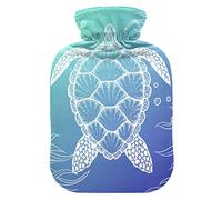 Botella de agua caliente con cubierta de terciopelo suave, bolsa de agua caliente de tortuga marina para aliviar el dolor, compresa caliente y fría, calentador de cama corporal de 1 l