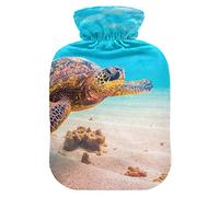 Botella de agua caliente con cubierta de terciopelo suave, bolsa de agua caliente hawaiana de tortuga marina para aliviar el dolor, compresa caliente y fría, calentador de cama corporal 2L
