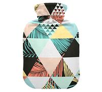 Botella de agua caliente con cubierta de terciopelo suave, bolsa de agua caliente ilustrada de moda para aliviar el dolor, compresa caliente y fría, calentador de cama corporal de 2 l