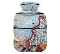 Botella de agua caliente con cubierta de terciopelo suave, bolsa de agua caliente marina para aliviar el dolor, compresa caliente y fría, calentador de cama corporal 2L