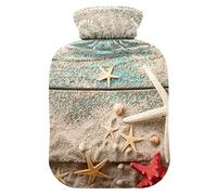 Botella de agua caliente con cubierta de terciopelo suave, concha, estrella de mar, playa, arena, bolsa de agua caliente para aliviar el dolor, compresa caliente y fría, calentador de cama corporal 1L