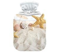 Botella de agua caliente con cubierta de terciopelo suave, conchas marinas de estrellas de mar bolsa de agua caliente para aliviar el dolor, compresa caliente y fría, calentador de cama corporal de 2 l