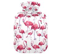 Botella de agua caliente con cubierta de terciopelo suave, estilo flamenco, bolsa de agua caliente para aliviar el dolor, compresa caliente y fría, calentador de cama corporal 1L