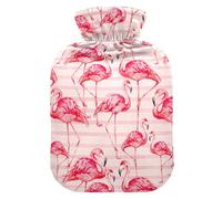 Botella de agua caliente con cubierta de terciopelo suave, estilo flamenco, bolsa de agua caliente rosa para aliviar el dolor, compresa caliente y fría, calentador de cama corporal 1L