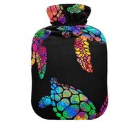 Botella de agua caliente con cubierta de terciopelo suave estilo tortuga marina bolsa de agua caliente para aliviar el dolor, compresa caliente y fría, calentador de cama corporal 2L