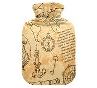 Botella de agua caliente con cubierta de terciopelo suave, globo brújula, mapa del mundo, bolsa de agua caliente para aliviar el dolor, compresa caliente y fría, calentador de cama corporal 1L