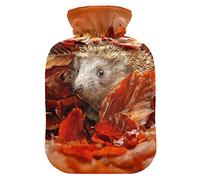 Botella de agua caliente con cubierta de terciopelo suave, hojas de otoño, erizo, bolsa de agua caliente para aliviar el dolor, compresa caliente y fría, calentador de cama corporal 1L