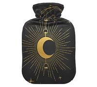 Botella de agua caliente con cubierta de terciopelo suave, ilustración de la luna, bolsa de agua caliente para aliviar el dolor, compresa caliente y fría, calentador de cama corporal 1L