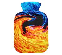 Botella de agua caliente con cubierta de terciopelo suave, llama azul y roja, bolsa de agua caliente para aliviar el dolor, compresa caliente y fría, calentador de cama corporal 1L