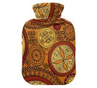 Botella de agua caliente con cubierta de terciopelo suave, patrón geométrico florece bolsa de agua caliente para aliviar el dolor, compresa caliente y fría, calentador de cama corporal 2L