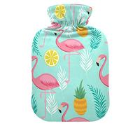 Botella de agua caliente con cubierta de terciopelo suave, piñas de flamenco rosa, bolsa de agua caliente para aliviar el dolor, compresa caliente y fría, calentador de cama corporal de 1 l