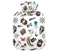 Botella de agua caliente con cubierta de terciopelo suave piratas, gaviota bolsa de agua caliente para aliviar el dolor, compresa caliente y fría, calentador de cama corporal 1L