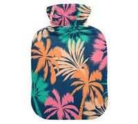 Botella de agua caliente con cubierta de terciopelo suave, plantas de selva, hojas de palma, bolsa de agua caliente para aliviar el dolor, compresa caliente y fría, calentador de cama corporal de 2 l