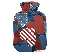 Botella de agua caliente con cubierta de terciopelo suave, símbolo de la bandera americana, bolsa de agua caliente para aliviar el dolor, compresa caliente y fría, calentador de cama corporal 1L