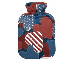 Botella de agua caliente con cubierta de terciopelo suave, símbolo de la bandera americana, bolsa de agua caliente para aliviar el dolor, compresa caliente y fría, calentador de cama corporal 2L