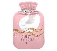 Botella de agua caliente con cubierta de terciopelo suave Sweet Princess Swan Bolsa de agua caliente para aliviar el dolor, compresa caliente y fría, calentador de cama corporal 2L