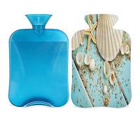 Botella de agua caliente con cubierta esponjosa, bolsa de agua caliente de gran capacidad de 2 litros, bolsa de agua tropical estrella de mar para noches acogedoras, alivio del dolor, espalda, cuello y hombros