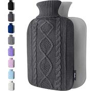 Botella de agua caliente con cubierta - Funda de punto suave - Gran capacidad de 1,8 l - Bolsa de agua caliente para aliviar el dolor, cuello y hombros (Gris Oscuro)