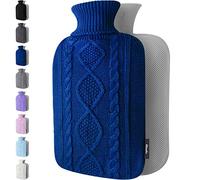 Botella de agua caliente con cubierta - Funda de punto suave - Gran capacidad de 1,8 l - Bolsa de agua caliente para aliviar el dolor, cuello y hombros (Azul Oscuro)