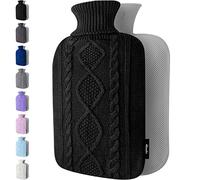 Botella de agua caliente con cubierta - Funda de punto suave - Gran capacidad de 1,8 l - Bolsa de agua caliente para aliviar el dolor, cuello y hombros (Negro)