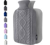 Botella de agua caliente con cubierta - Funda de punto suave - Gran capacidad de 1,8 l - Bolsa de agua caliente para aliviar el dolor, cuello y hombros (Gris)