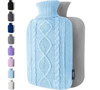 Botella de agua caliente con cubierta - Funda de punto suave - Gran capacidad de 1,8 l - Bolsa de agua caliente para aliviar el dolor, cuello y hombros (Azul)