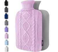 Botella de agua caliente con cubierta - Funda de punto suave - Gran capacidad de 1,8 l - Bolsa de agua caliente para aliviar el dolor, cuello y hombros (Lila)